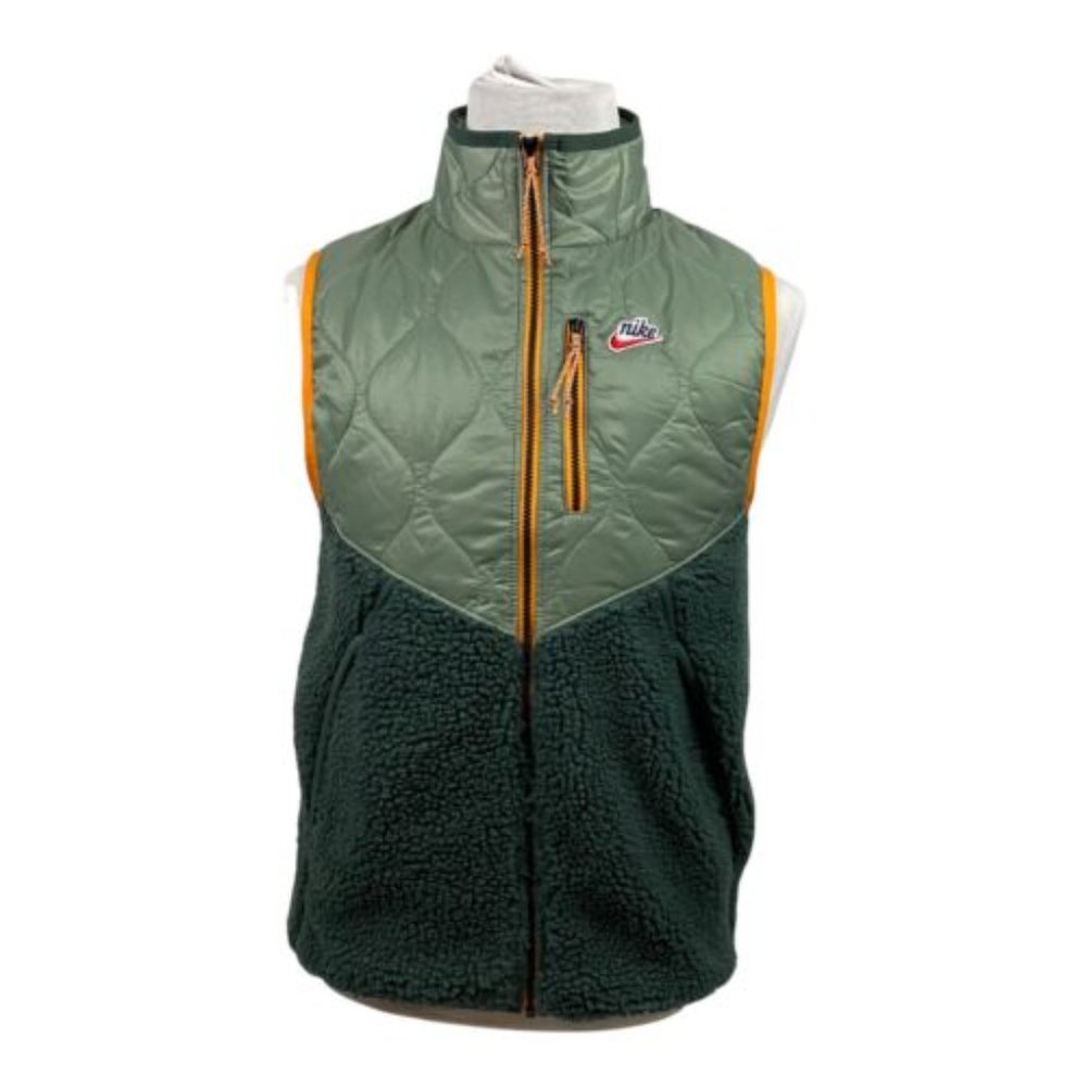 Nike Green Quilted & Dark Green Fleece Vest with Orange Trim